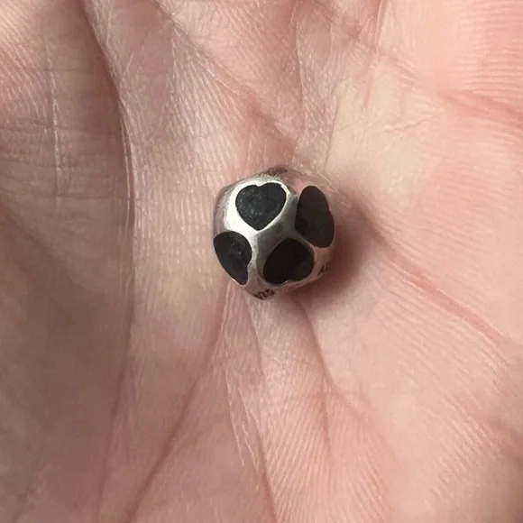 Pandora Sterling Silver Black Enamel Hearts Charm - Picture 7 of 8